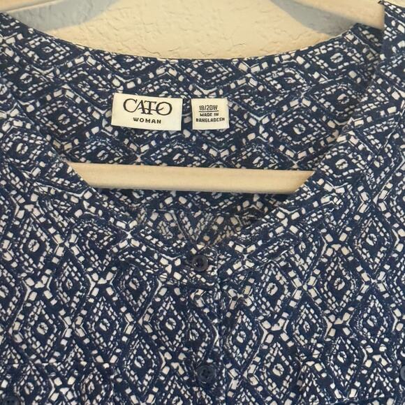 Cato Shirt Womens Blue White Ikat Diamond Print Button Up Long Sleeve 18/20 W - Picture 2 of 8